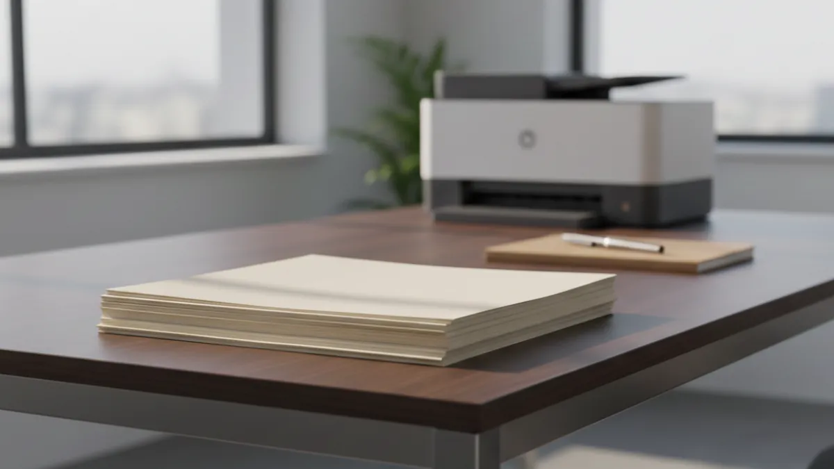 Recycled A4 paper for office printing on a clean desk